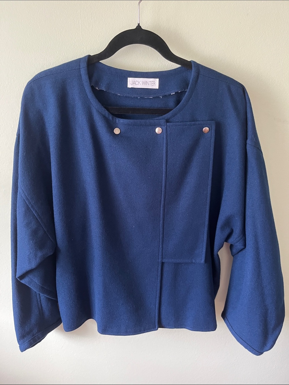 Jack Winter Navy Asymmetric Snap-Front Jacket Size 12